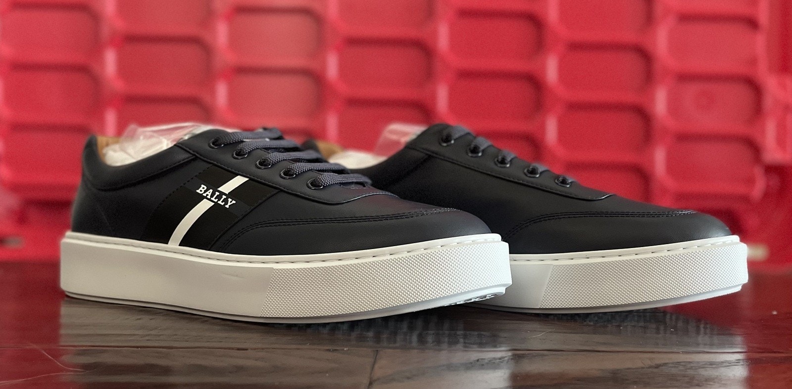 $795 Nib Bally Dark Blue Calf Leather Low Top Sneaker Shoes Size Uk 12 Us 13